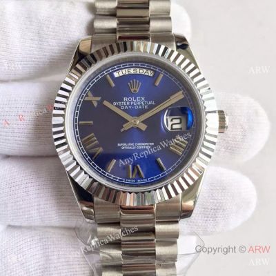 High Quality Copy Rolex Day-Date 40MM Watch MingZhu Movement SS Blue Roman Dial